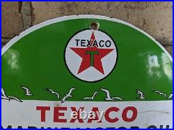 Old Vintage Texaco Marine Lubricants Oil Porcelain Gas Station Pump Sign 12