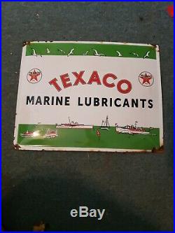Old Vintage Texaco Marine Lubricants Porcelain Enamel Gas Pump Sign
