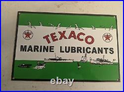 Old Vintage Texaco Marine Lubricants Porcelain Gas Station Metal Pump Sign
