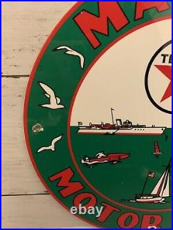 Old Vintage Texaco Marine Porcelain Sign Gas Pump Oil Motor Fuel Ship Plate