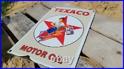 Old Vintage Texaco Motor Oil Gasoline Porcelain Gas Oil Metal Pump Sign! Station