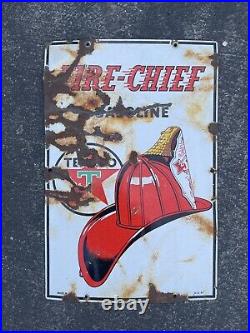 Orig 18 X 12 1947 Texaco Fire-chief Porcelain Service Station Gas Pump Sign