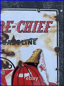 Orig 18 X 12 1947 Texaco Fire-chief Porcelain Service Station Gas Pump Sign