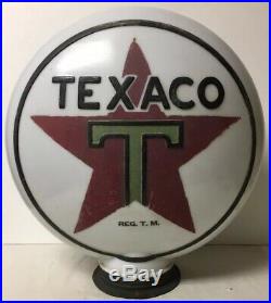 Orig Vtg Texaco Gas Pump Globe One Piece Milk Glass Baked Paint Raised Letters