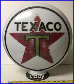 Orig Vtg Texaco Gas Pump Globe One Piece Milk Glass Baked Paint Raised Letters