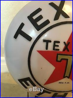 Original 1930 Dated Texaco Ethyl Gas Pump Globe Milk Glass Baked Paint