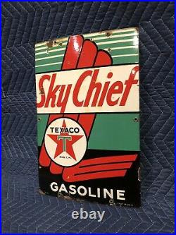 Original 1940 Porcelain Texaco Sky Chief Sign Gas Pump Plate Oil FREE SHIPPING