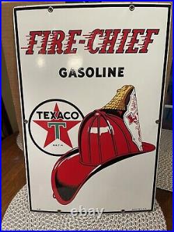 Original 1940 Texaco Fire Chief Porcelain GASOLINE Pump Plate Sign Gas Oil