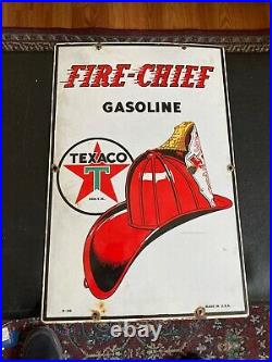 Original 1940 Texaco Fire Chief Porcelain GASOLINE Pump Plate Sign Gas Oil