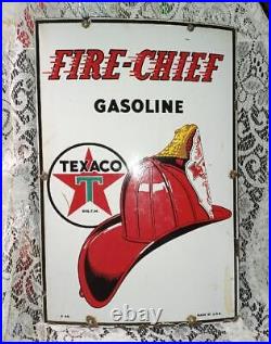 Original 1940 Texaco Fire Chief Porcelain GASOLINE Pump Plate Sign Gas Oil