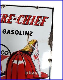 Original 1940 Texaco Fire Chief Porcelain GASOLINE Pump Plate Sign Gas Oil