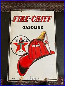 Original 1940 Texaco Fire Chief Porcelain GASOLINE Pump Plate Sign Gas Oil