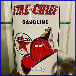 Original 1940 Vintage TEXACO FIRE CHIEF Large Curved Porcelain Gas Pump Sign