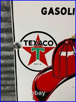 Original 1940s TEXACO FIRE CHIEF Porcelain Gas Pump Plate Sign Gas & Oil
