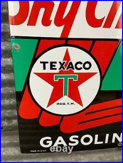 Original 1940s TEXACO SKY CHIEF Porcelain Gas Pump Plate Sign Gas & Oil