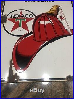 Original 1941 Vintage TEXACO FIRE CHIEF Large Curved Porcelain Gas Pump Sign