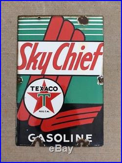 Original 1947 TEXACO Sky Chief Gas Pump Plate Porcelain Sign Gas & Oil