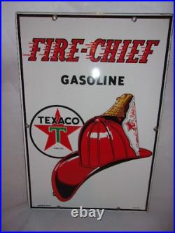 Original 1947 Texaco Fire Chief Gasoline Porcelain Pump Plate Sign 12×18 Original 1947 Texaco Fire Chief Gasoline Porcelain Pump Plate Sign 12×18