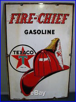 Original 1947 Texaco Fire Chief Porcelain Gasoline Sign Gas Pump Plate