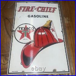 Original 1948 Texaco Fire Chief GASOLINE Pump Plate Sign Gasoline