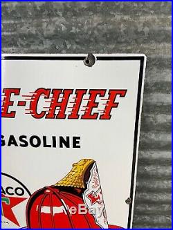 Original 1949 TEXACO Fire Chief Porcelain Gas Pump Plate Sign