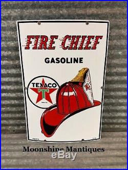 Original 1950s TEXACO Fire Chief Porcelain Gas Pump Plate Sign