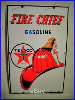 Original 1955 Texaco Fire Chief Porcelain Medal Gas Pump Sign Dated