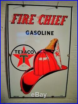 Original 1955 Texaco Fire Chief Porcelain Medal Gas Pump Sign Dated