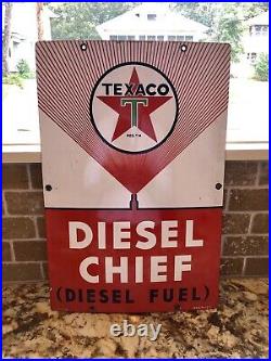 Original 1956 Texaco Diesel Chief Pump Plate Gas & Oil Sign 18X12 Rare