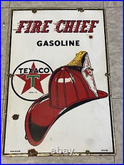Original 1956 Texaco Fire Chief Gasoline Porcelain Pump Plate Sign
