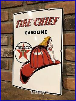 Original 1957 Excellent Texaco Fire Chief Porcelain Pump Plate Sign Gas Oil P&M