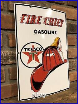 Original 1957 Excellent Texaco Fire Chief Porcelain Pump Plate Sign Gas Oil P&M