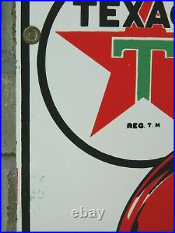 Original 1957 Texaco Fire Chief Gasoline Porcelain Gas Pump Sign, Vintage