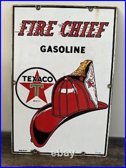 Original 1957 Texaco Fire Chief Gasoline Porcelain Pump Plate Sign Made In USA