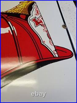 Original 1957 Texaco Fire Chief Gasoline Porcelain Pump Plate Sign + Sticker