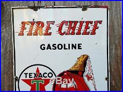 Original 1957 Vintage TEXACO FIRE CHIEF Gas Porcelain Gas Pump Advertising Sign