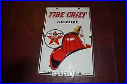 Original 1958 Texaco Fire Cheif Gas Pump Porcelain Sign RARE SIZE 8 X 12