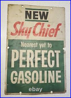 Original 1960 Texaco Sky Chief Gasoline Porcelain Pump Plate Sign + Sticker