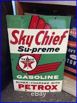 Original 1960's TEXACO Sky Chief Gas Pump Plate Porcelain Sign Gas & Oil