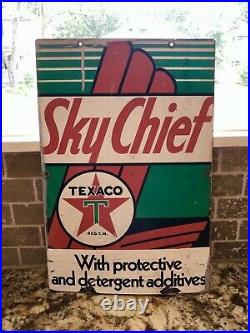 Original 1960s Texaco Sky Chief Pump Plate Gas & Oil Sign 18X12 Rare