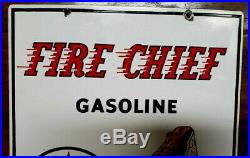 Original 1962 TEXACO FIRE CHIEF Gasoline Gas Pump SIGN 3-1-62 porcelain'62