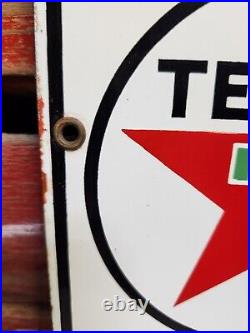 Original 1962 Texaco Fire Chief Gasoline Porcelain Pump Plate Sign 12×18