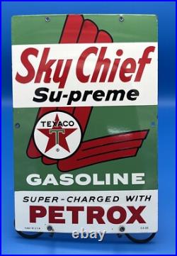 Original 1962 Texaco Sky Chief Gasoline Petrox Porcelain Pump Plate Sign NICE