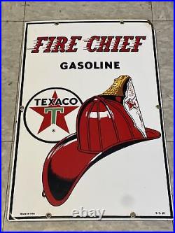 Original 1965 Texaco Fire Chief Gasoline Porcelain Pump Plate Sign