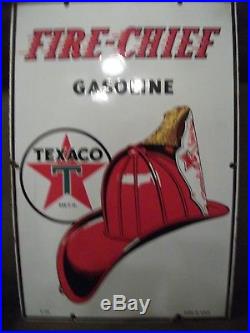 Original 9-40! TEXACO Fire Chief Gas Pump Plate Porcelain Sign MADE IN U. S. A