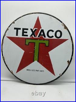 Original & Authentic''texaco'' Gas & Oil Pump Plate 15 Inches Porcelain Sign