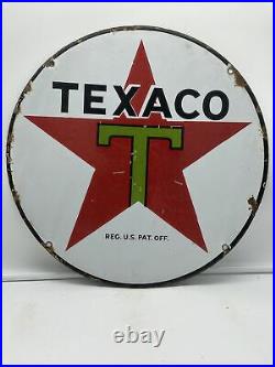 Original & Authentic''texaco'' Gas & Oil Pump Plate 15 Inches Porcelain Sign