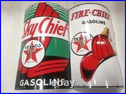 Original Circa 1945 N. O. S. Texaco Curved Steel Sky & Fire Chief Pump Plates Gas