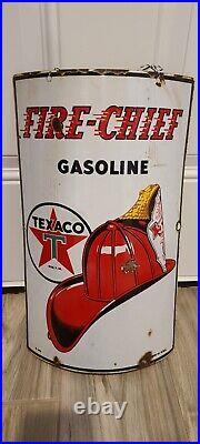 Original Curved Fire Chief Texaco Gas Pump Oil Advertising Sign