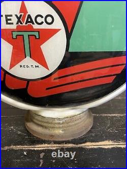 Original Early Vintage Texaco Sky Chief Gas Pump Single Lens Milk Glass Globe